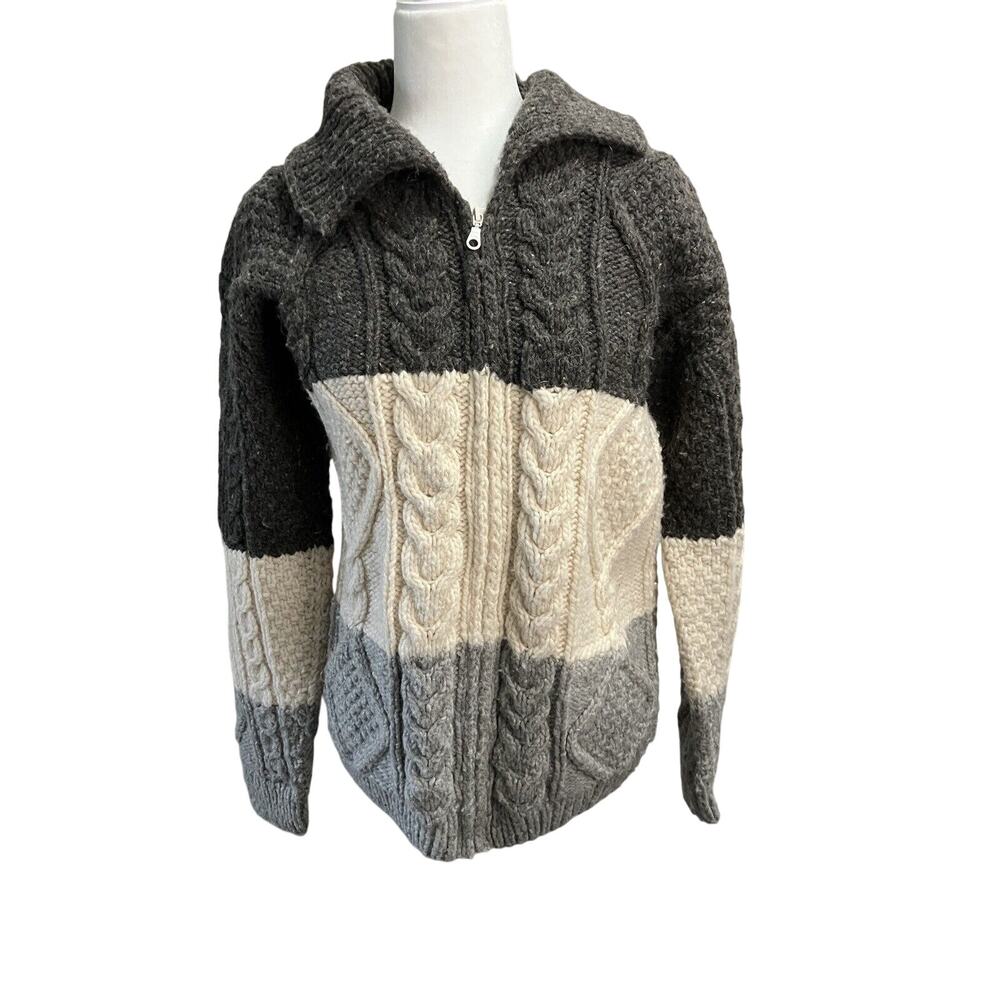 Quichua Creations Hand Knit 100% Wool Zip Sweater Native Style M/L